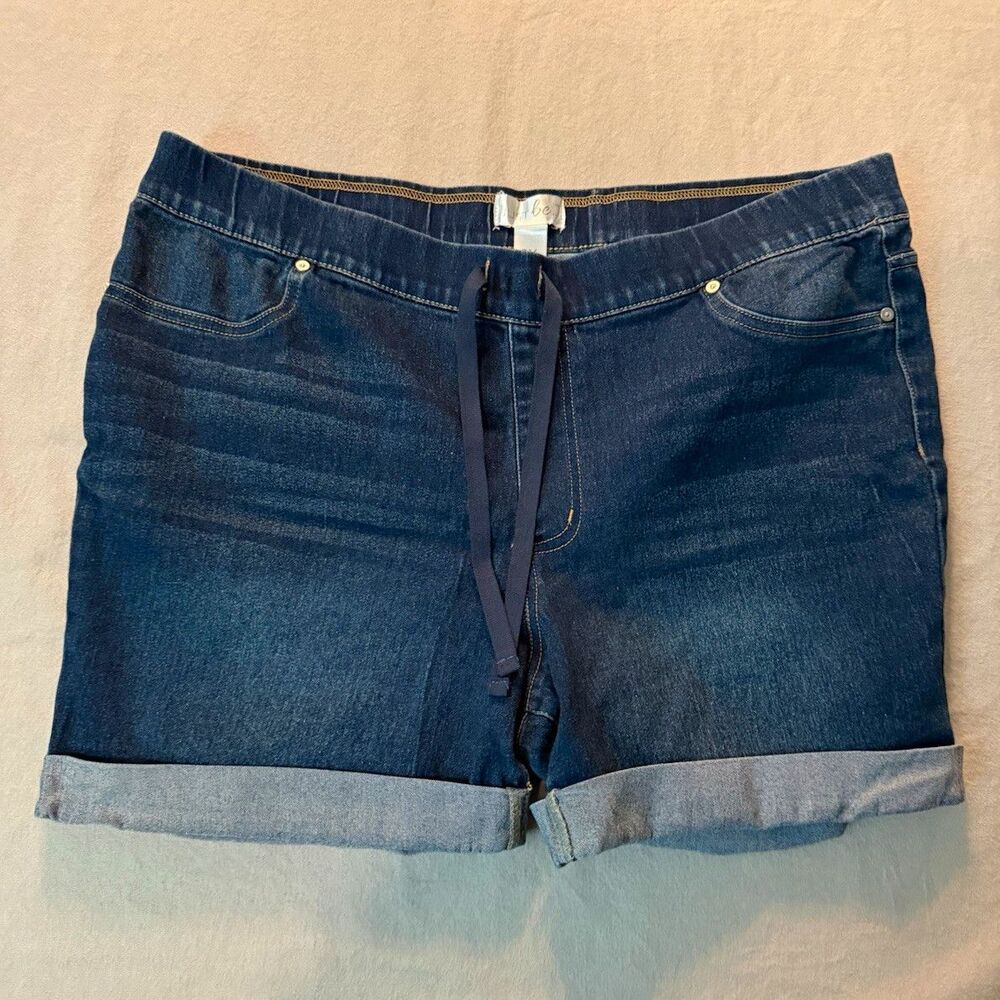 Just be... Women's Blue Denim Shorts 2X Drawstring Cuffed Solid